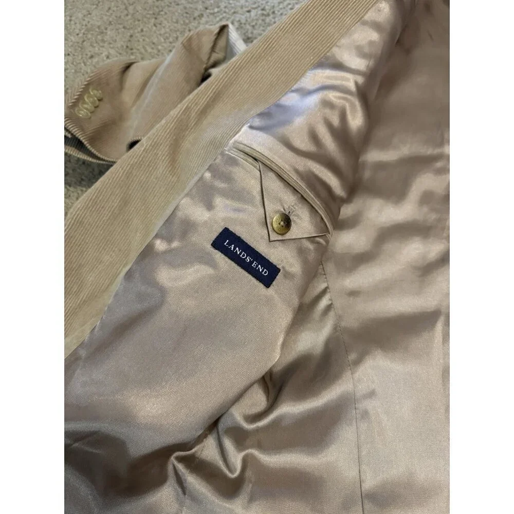 LANDS END Corduroy Jacket Mens 44R Tan Blazer Sport Coat Classic Business Wear